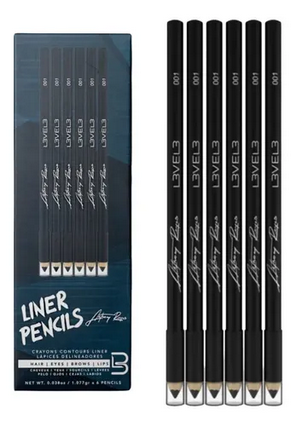 Crayons L3VEL3 Liner, noir, pour tatouages capillaires, lot de 6